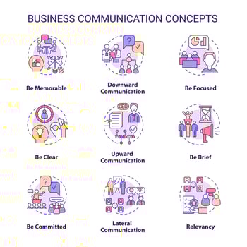 Business communication concept icons set. Working together as team idea thin line color illustrations. Isolated outline drawings. Editable stroke.  vector