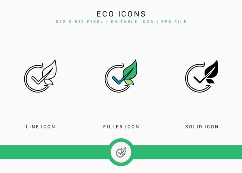 Eco icons set vector illustration with solid icon line style. Bpa free biodegradable concept. Editable stroke icon on isolated background for web design, user interface, and mobile application