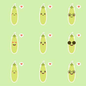 Cute and kawaii eggplant character. Vector illustration of eggplant. isolated object on a color background. Vegetarianism, vegan, mascot, healthy food, organic vegetables . For restaurant, culinary
