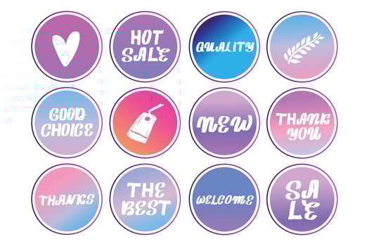 Circle icons for social media stories. Highlights colorful covers vector stock templates with text. For social media blog, online shop.
