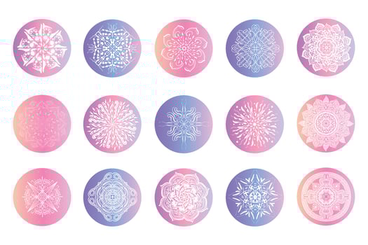 Magic story highlight covers. Social media boho mystic minimal icons, simple bohemian hand drawn logo design. Vector illustration. Trendy gradient mandala