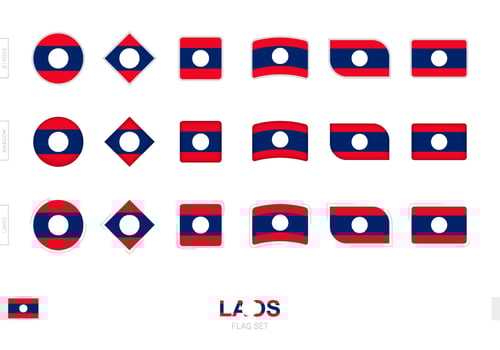 Laos flag set, simple flags of Laos with three different effects. vector