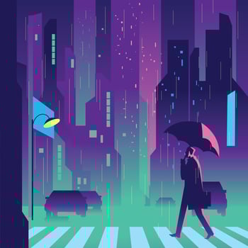 A Man Crossing the Street in the Rainy Night vector