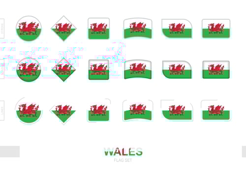 Wales flag set, simple flags of Wales with three different effects. vector