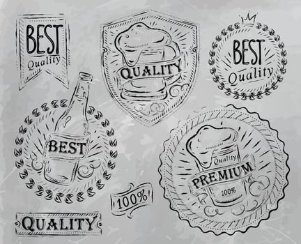 Vintage print design elements on the subject of beer quality stylized under a chalk drawing on the theme of beer on a black background vector