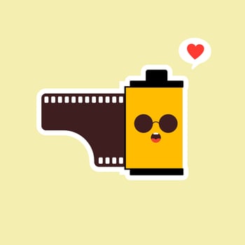 roll film flat design vector illustration. kawaii camera roll film emoji with funny expression, analog camera cartoon. analog photography icon, analogue photography mascot. vintage film