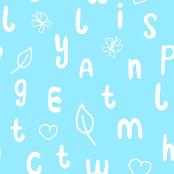 Blue background with white English letters seamless pattern vector