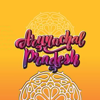 Arunachal Pradesh Handwritten stock lettering typography. Calligraphy for logotype badge icon card postcard logo, banner, tag. Vector illustration EPS10. Mandala, orange, multicolor bright gradient