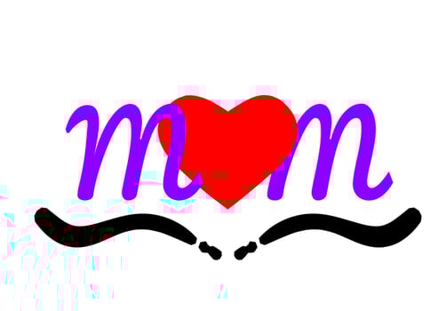 Mom letters with red heart. icon design. Illustration isolated on white background. Love mom concept. Happy mother's day vector