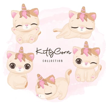 Cute Cat Collection in watercolor illustration vector