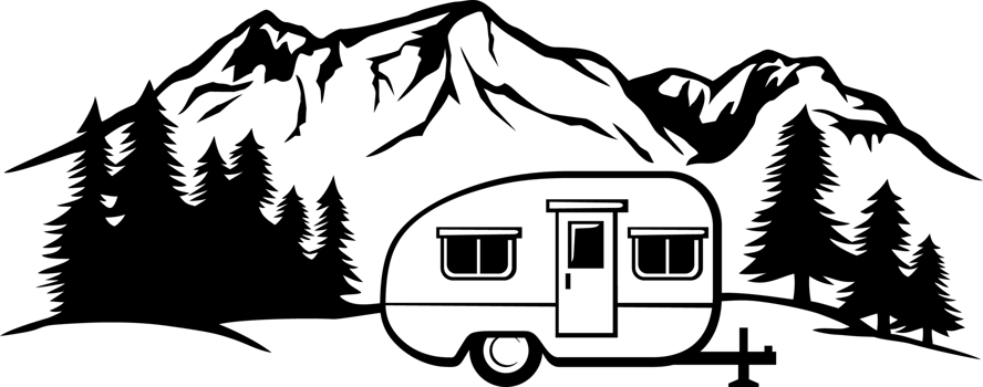 Landscape - camping in mountains with camper trailer png