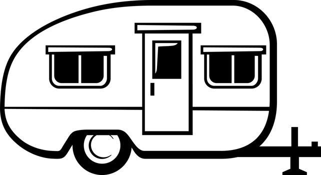 Camper trailer black and white png illustration