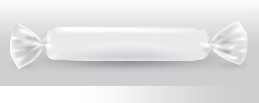 White long candy package for new design, isolation of the product on a white background with reflections and soldering white color. vector