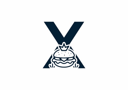Merger shape of X initial letter with burger and crown vector