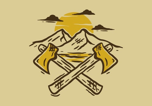 Mountain and ax illustration drawing vector