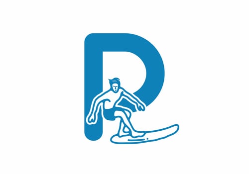 Man surfing line art illustration with P initial letter vector