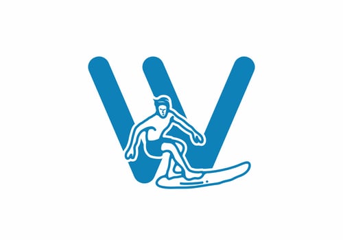 Man surfing line art illustration with W initial letter vector