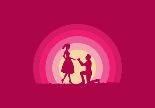 Marriage proposal composition silhouette vector