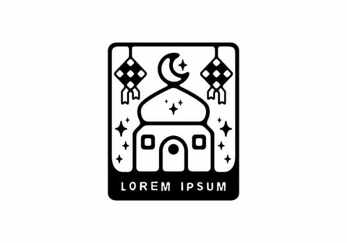 Mosque and ketupat in rectangle shape illustration vector