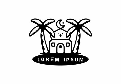 Mosque with date palm line art vector