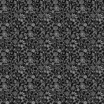 Seamless floral vector pattern. Doodle vector with floral pattern on black background. Vintage floral pattern