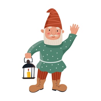 Garden gnome or dwarf with lantern vector