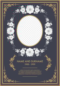Funeral card templates with flowers paper cut vector