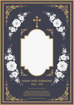 Funeral card templates with flowers paper cut vector
