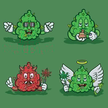 Vector Illustration Mascot cartoon character of Set Weed Bud Face. Suitable for Brand, Logo, Sticker, t-shirt Design and other Product.