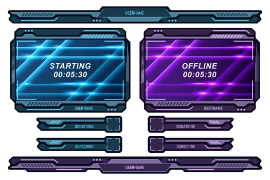 Set futuristic stream overlay geometric frames template vector