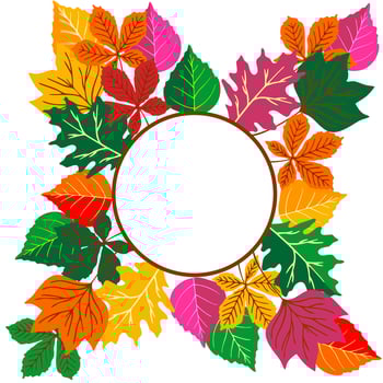 Autumnal frame. Wreath of autumn leaves. Background with hand drawn autumn leaves. Fall of the leaves. Sketch, design elements. Vector illustration.