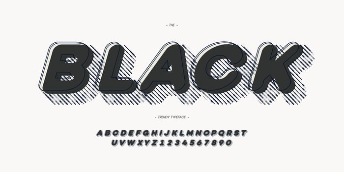 Vector black font 3d bold style modern typography