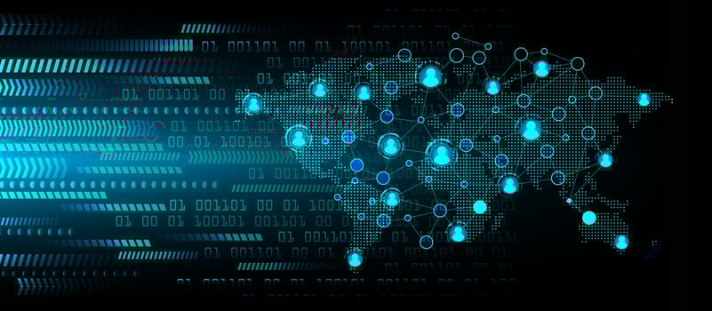 world binary circuit board future technology, blue hud cyber security concept background vector