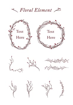 Set of hand drawn dried twigs floral elements vector