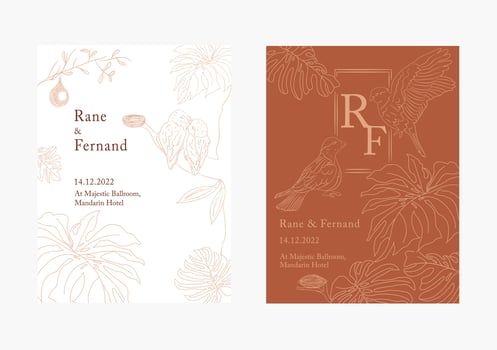Floral wedding invitation template with forest theme background vector