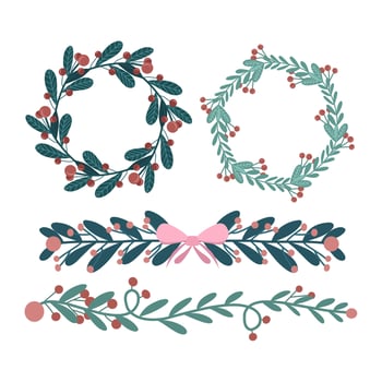 Flower wreath illustration set vector