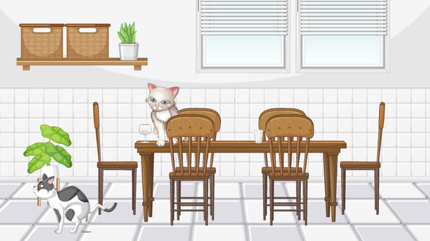 Set of different domestic animals in kitchen vector