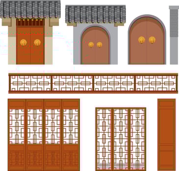 Set of Chinese traditional architectures vector