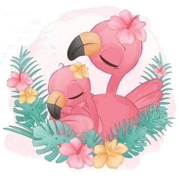 Cute mom and baby flamingo illustration vector