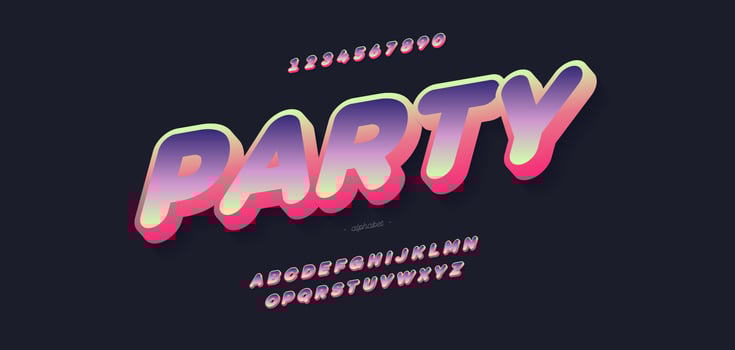 Vector party night font 3d bold trendy typography