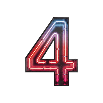 Number 4, Alphabet made from Neon Light png