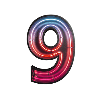 Number 9, Alphabet made from Neon Light png