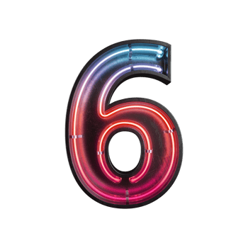 Number 6, Alphabet made from Neon Light png