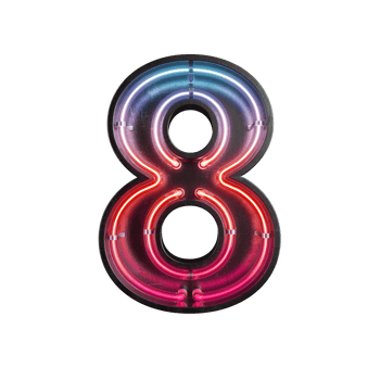Number 8, Alphabet made from Neon Light png