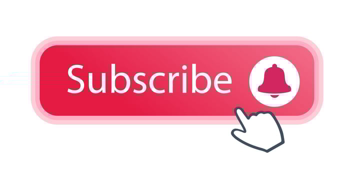 Subscribe red button with notification bell and hand cursor vector