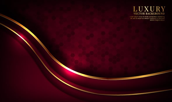 3D red luxury abstract background overlap layers on dark space with golden waves effect decoration. Graphic design element future style concept for flyer, banner, brochure cover, or landing page vector