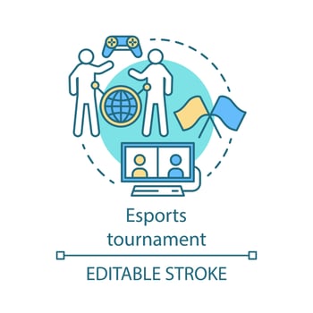Esports tournament concept icon. Competition for two gamers. International gamer community. Video games championship idea thin line illustration. Vector isolated outline drawing. Editable stroke