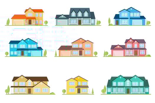 Flat icon suburban american house. For web design and application interface, also useful for infographics. Family house icon isolated on white background. Home facade with color roof vector
