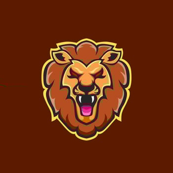 illustration of lion's head in orange color for mascot logo. vector
