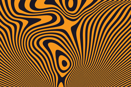Black and orange liquid lines background. Stylish smooth dynamic striped surface. Abstract fluid swirl pattern texture vector